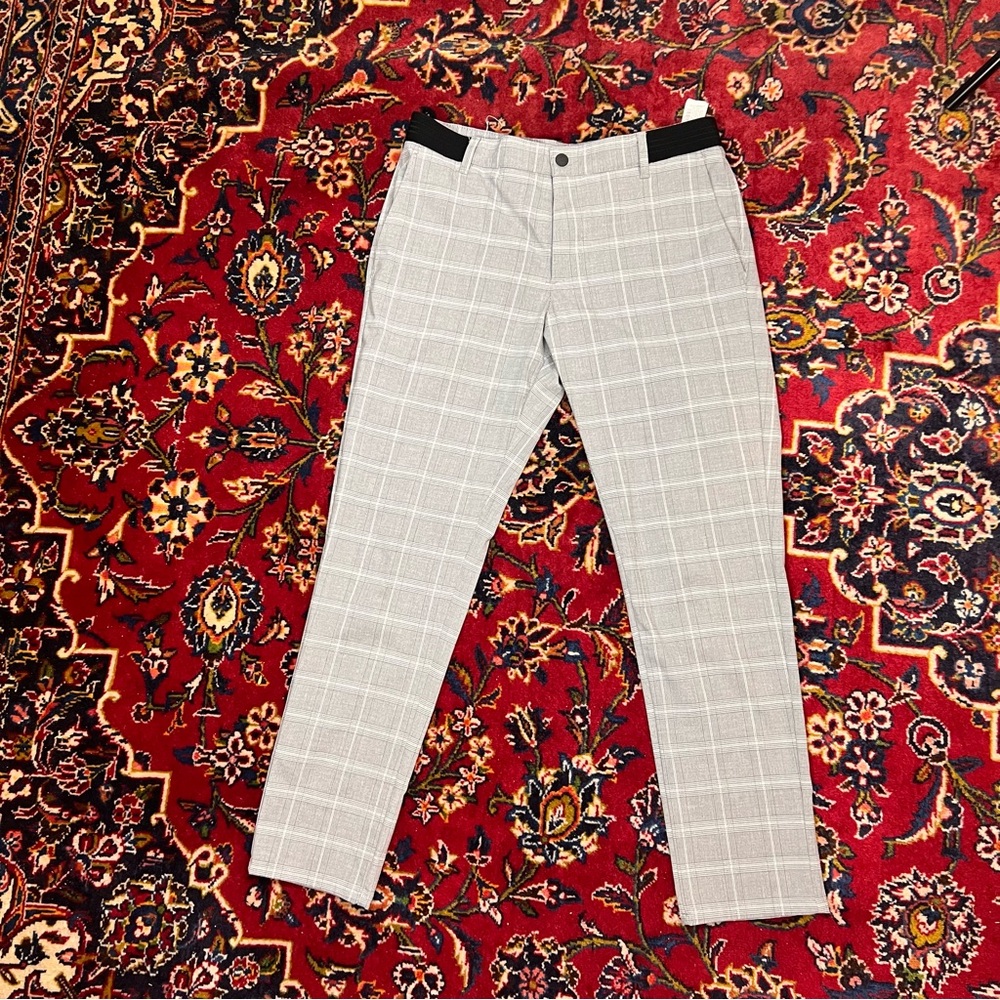 ZARA Slim Fit Plaid Trousers – Gray Check – Size M / 31